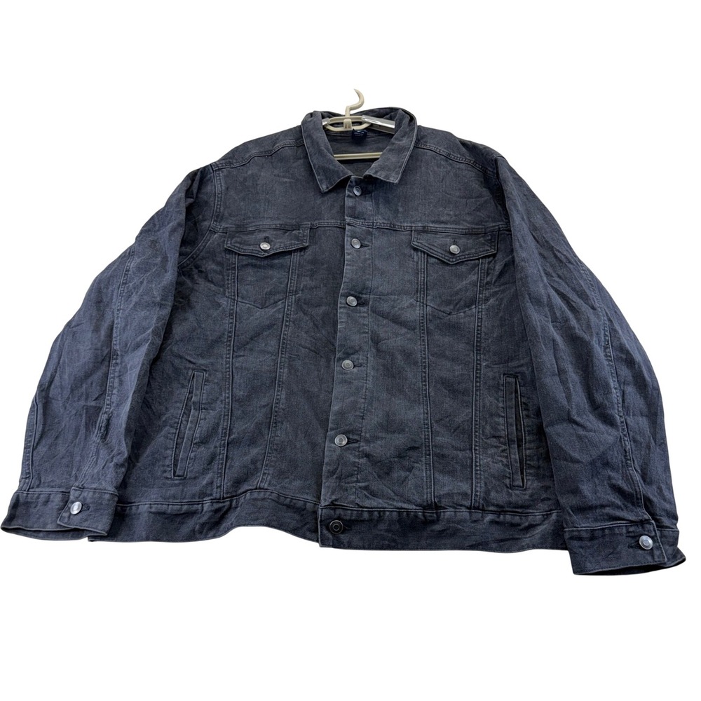 George Denim Jacket Mens 3XL Black Trucker Jean Coat Cotton Button Up Casual